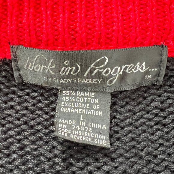 Vintage 90s Black Holiday Grandmacore Ugly Christmas Sweater Knit Cardigan / L - Picture 8 of 8